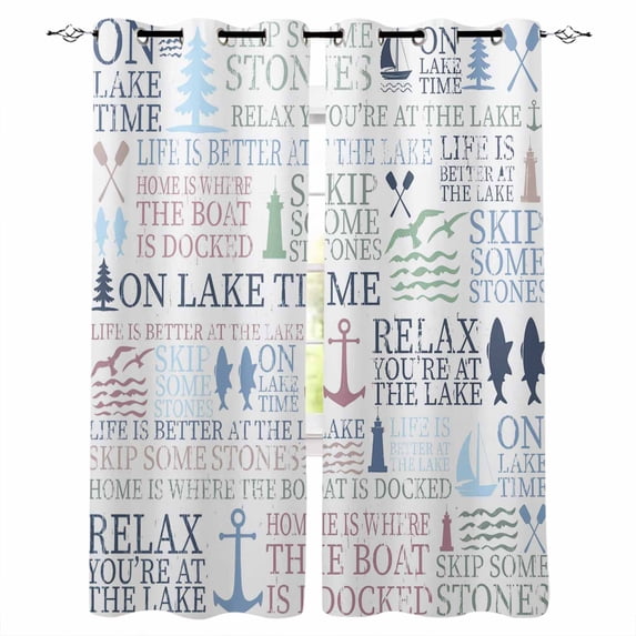 Ocean Nautical Kitchen Curtains Rustic Anchors Fish Oars Lighthouses Cafe Short Curtains for Bathroom Blackout Window Curtain Grommet Small Window Treatment Drapes for Bedroom Living Room 27.5"x39"x2