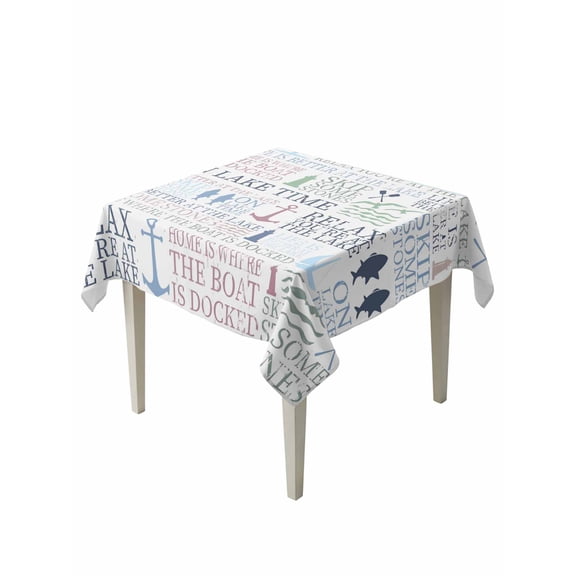 Ocean Nautical Table Cloth, Waterproof Tablecloth for Square Tables, Rustic Anchors Fish Oars Lighthouses Reusable Washable Fabric Table Cover for Restaurant Kitchen Dining Tables 54"x54"