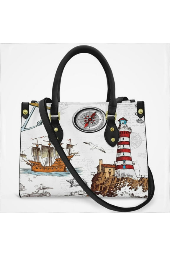 Ocean Nautical Vintage Sea Coastal Lighthouse Boat Cross Body Bags For Women Small Leather Female Handbags Fashion Top-Handle Totes