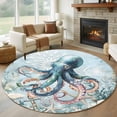 thumbnail image 1 of Ocean Octopus 8FT Round Area Rugs for Living Room 111 Starfish Coral Flower Blue Theme Ultra-Thin Non-Slip Round Rugs Machine Washable Low Pile Circle Carpet for Bedroom Kitchen Nursery, 1 of 9