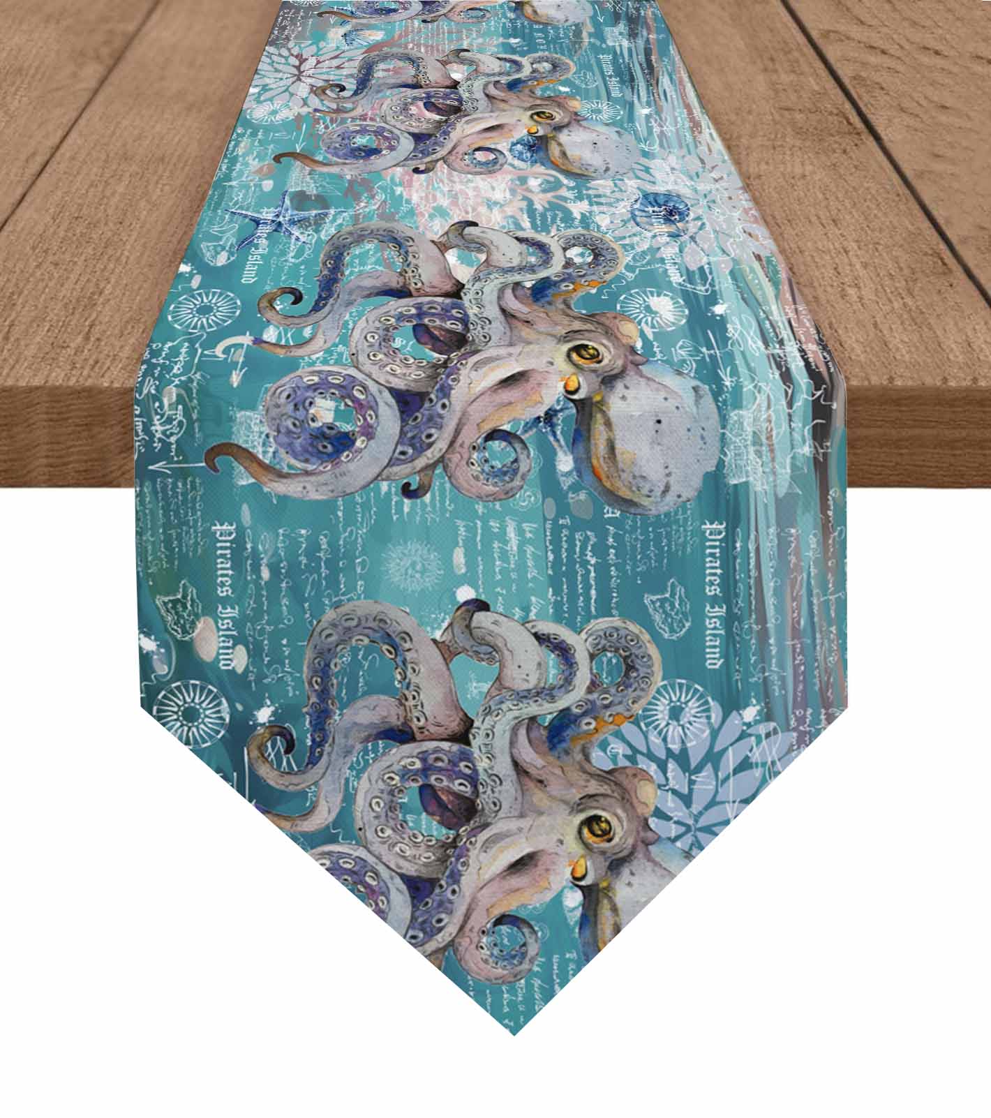 Ocean Octopus And StarIllustration Home Decor Table Runner Wedding