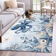 thumbnail image 1 of Ocean Octopus Area Rugs 3x5 ft Blue Yellow Sea Star Shell Coral Gradient Blue Washable Rug Non Slip Indoor Carpet Absorbent Floor Mat for Living Room Bedroom Dining Room, 1 of 9
