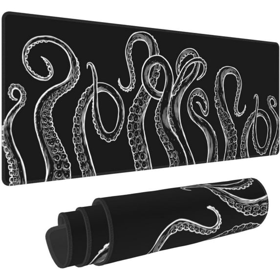 Ocean Octopus Black White Mouse Pad 31.5x11.8 in Desk Accessories Big Extended Non-Slip Rubber Base Mousepad with Stitched Edges Gaming Pc Desktop Large Mouse Pad