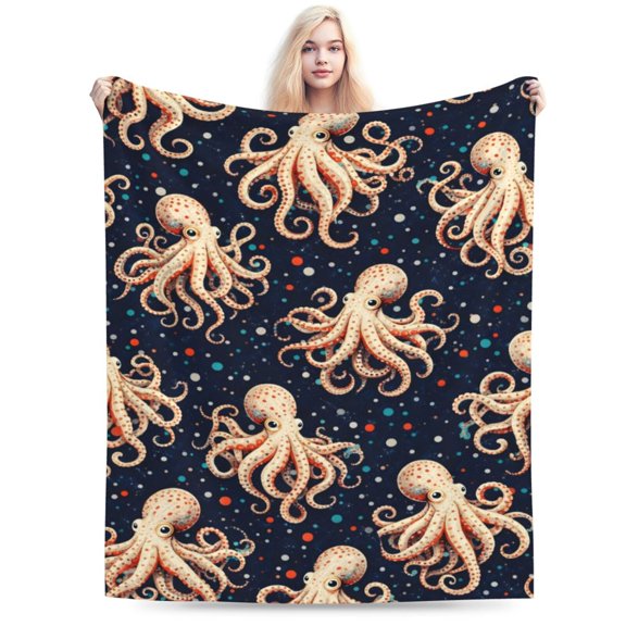 Ocean Octopus Blanket for Couch Bed Nautical Sea Animal Design Summer Beach House Home Decor Gift 50x40