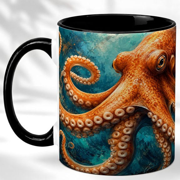 Ocean Octopus Coffee Mug, Sea Creature Mug, Ceramic 11 oz