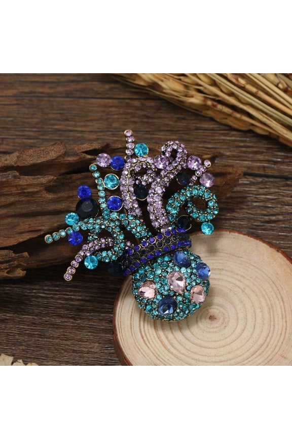 Ocean Octopus Colored Diamond Brooch Pin Crystal Luxury Octopus Brooch Pin