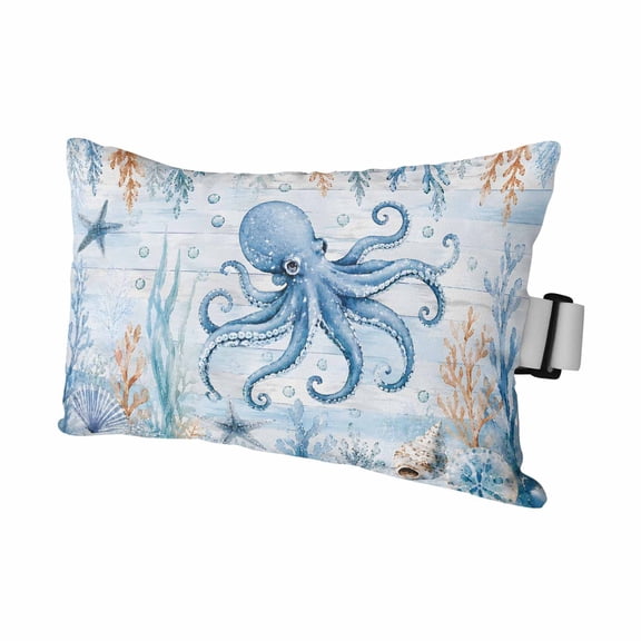 Ocean Octopus Coral Starfish Outdoor Pillow for Chaise Lounge Chair,Conch Shell Sea Monster Waterproof Headrest Lumbar Pillows with Insert&Elastic Strap for Patio Pool Garden Chairs Decor,1 Pack