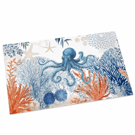 Ocean Octopus Door Mat 16x24 Inch Summer Orange Blue Sea Animal Corals Shells Entryway Rug with Non-Slip Rubber, Front Door Mat Indoor Floor Mats for Living Room Bathroom Bedroom Home Office