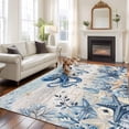 thumbnail image 1 of Ocean Octopus Large Area Rugs 6x9 ft Blue Yellow Sea Star Shell Coral Blue Yellow Stripes Washable Rug Non Slip Indoor Carpet Absorbent Floor Mat for Living Room Bedroom Dining Room, 1 of 9