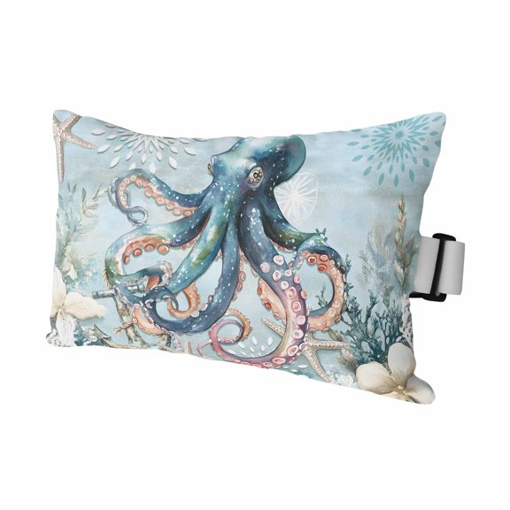 Ocean Octopus Outdoor Chaise Lounge Pillows Starfish Coral Flower Blue Theme Lumbar Pillows with Insert Adjustable Elastic Strap Headrest Pillow for Recliner Patio Chair 1 Pack 11x16 Inch