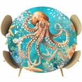 thumbnail image 1 of Ocean Octopus Round Fitted Table Cover Marine Life Coral Starfish Retro Waterproof Table Cloth with Elastic Edge Wipeable Tablecloth for Picnic Camping Party Fits 36"-44" Diameter, 1 of 8
