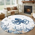 thumbnail image 1 of Ocean Octopus Round Living Room Rugs 7 ft, Blue Yellow Sea Star Shell Coral Washable Area Rug with Non-Slip Sturdy Edge Binding Round Carpet for Kitchen Office Bedroom, 1 of 9