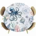 thumbnail image 1 of Ocean Octopus Round Tablecloth, Fitted Table Cover with Elastic for 55"-60" Round Tables, Summer Coastal Coral Flower Shells Table Cloth Outdoor Indoor Dinning Party Waterproof Tablecloths, 1 of 7