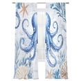 thumbnail image 1 of Ocean Octopus Sheer Curtains 96 Inch Long 2 Panels, Starfish Shell Seaweed Watercolor Light Filtering Rod Pocket Curtains, Sheer Voile Drapes for Living Room Bedroom, 52"x96", 1 of 8
