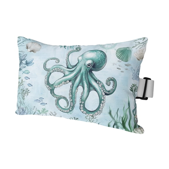 Ocean Octopus Shell Seaweed Outdoor Pillow for Chaise Lounge Chair,Sea Monster Underwater World Waterproof Headrest Lumbar Pillows with Insert&Elastic Strap for Patio Pool Garden Chairs Decor,1 Pack
