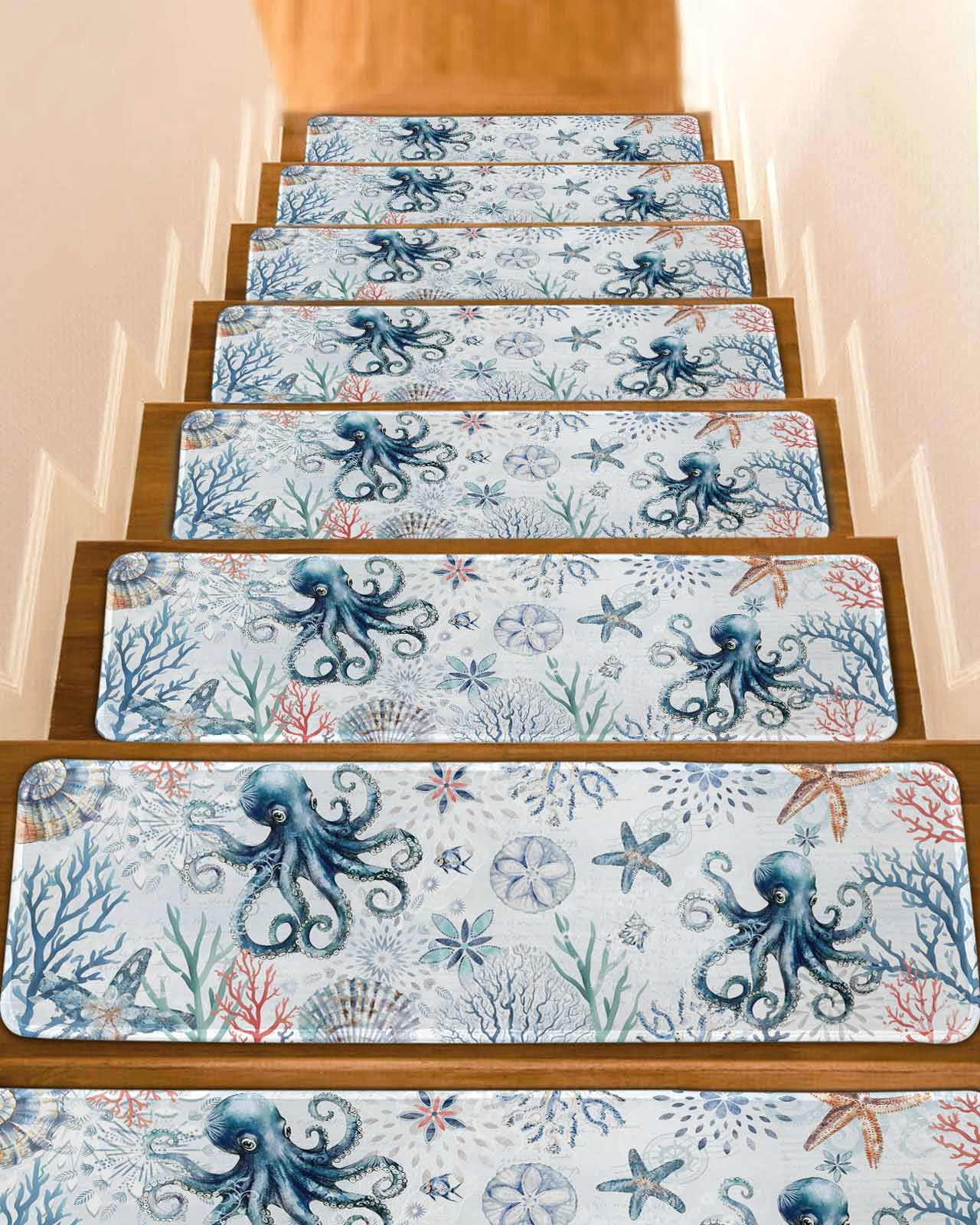 Ocean Octopus Stair Treads for Wooden Steps Indoor Runner Rug Carpet ...