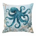 thumbnail image 1 of Ocean Octopus Starfish Anchor Throw Pillow Cover Retro Coral Flower Blue Theme Cotton Linen Cushion Cover Throw Pillow Case with Invisible Zipper for Couch Sofa Bed Chair Car 18x18 Inch, 1 of 9