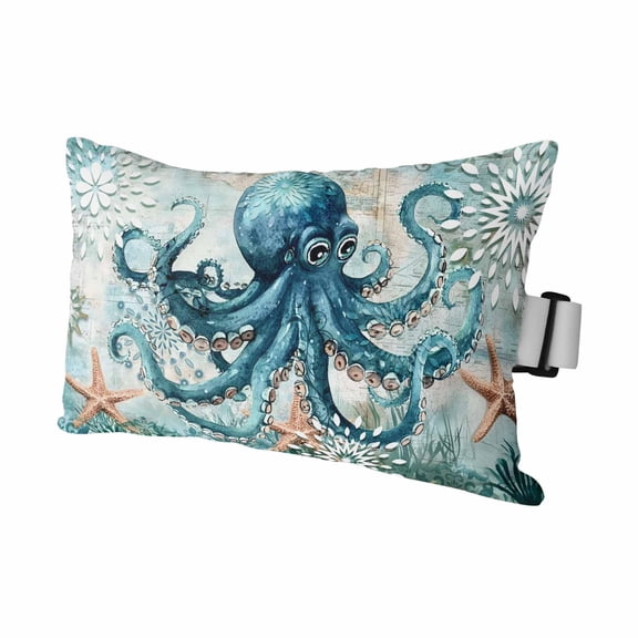 Ocean Octopus Starfish Monster Outdoor Pillow for Chaise Lounge Chair,Sea Coral Vintage Map Waterproof Headrest Lumbar Pillows with Insert&Elastic Strap for Patio Pool Garden Chairs Decor,1 Pack