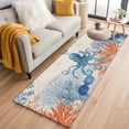thumbnail image 1 of Ocean Octopus Washable Runner Rugs 2'x6', Summer Orange Blue Sea Animal Corals Retro Linen Low Pile Throw Entryway Rug Non-Slip Sturdy Edge Binding Carpet for Indoor Bedside Entrance Bedside, 1 of 9