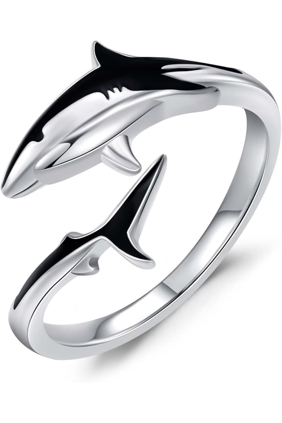 Ocean Open Ring 925 Sterling Silver Orca/Killer Whale/Shark/Manta Ray Adjustable Ring Animal Lovers Jewelry Ocean Gift for Friend/Daughter/Mother, Size 7
