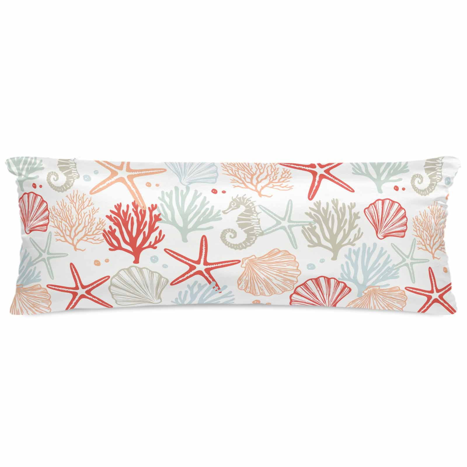 Ocean Orange Red Pillow Cases Body Size, Smooth Satin Pillowcase for Hair and Skin, Coastal Starfish Coral Shell Marine Decorative Cooling Bed Pillow Covers with Zipper, 20x54 Inches