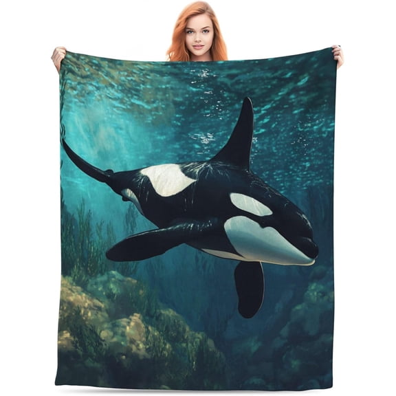 Ocean Orca Blanket Gifts for Women Men Orca Lovers, Nautical Ocean Animal Orca Themed Throw Blankets, Soft Cozy Lightweight Plush Throws for Living Room Sofa Couch Home Decor 50x60in