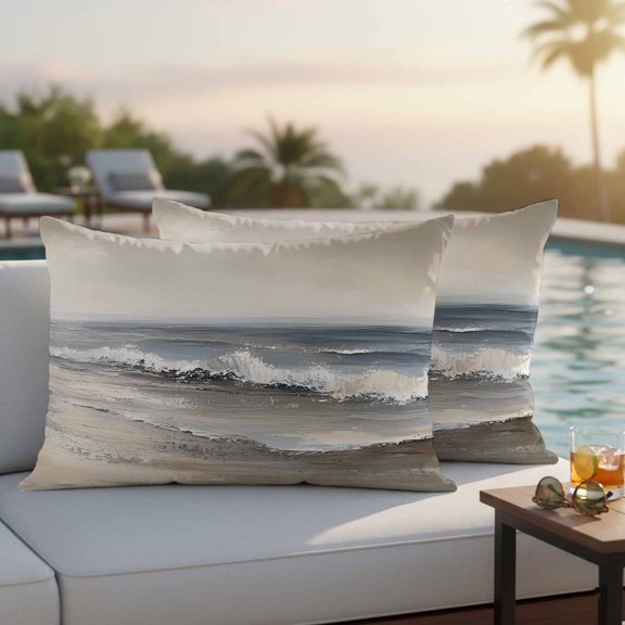 Ocean Outdoor Pillow Covers 20x12 Inch Lumbar Pillow Covers Set of 2 Waterproof Decorative Throw Pillow Cases Grey Sky Abstract Beach Minimalism Art Cushion Covers for Patio Furniture Garden Couch