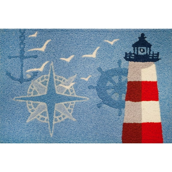 Ocean Outpost Red White Lighthouse Compass Anchor Accent Rug 30 Inches