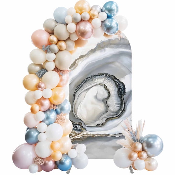 Ocean Oyster Shell on Beach Arch Backdrop Cover Spandex Fitted Arch Cover 7.2FT,Arches Backdrop Stand Covers for Wedding Birthday Party Ceremony Banquet Decoration Seaside Plant