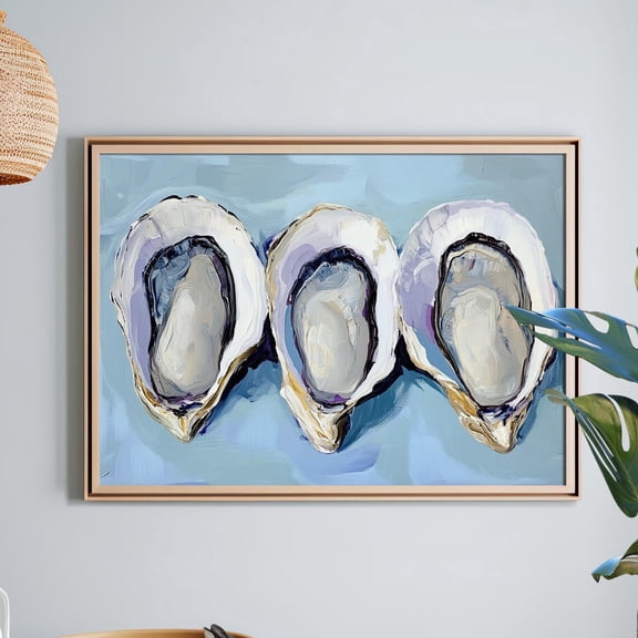 Ocean Oyster Shell Wall Art Pale Blue Coastal Decor, Unframed Paper Print Size 8x12