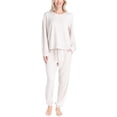 thumbnail image 1 of Ocean Pacific Women's Fuzzy Feelings Pajama Set, Long Sleeve and Jogger Sleep Pants, Beige, S, 1 of 6