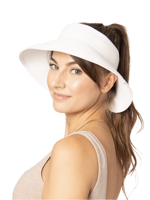 Sun Visor Hats for Women, Beach Roll Up Large-Brimmed Straw Hat, Sun Protection UPF 50