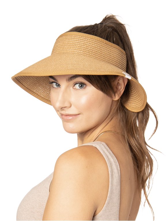 Sun Visor Hats for Women, Beach Roll Up Large-Brimmed Straw Hat, Sun Protection UPF 50