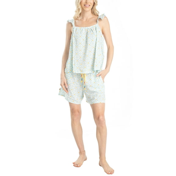 Ocean Pacific Vibes Women's Pajama Set, Shorts and Tank Top, Happy Time, Large