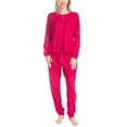 thumbnail image 1 of Ocean Pacific Women's Waffle Knit Pajama Set, Long Sleeve Henley and Jogger Sleep Pants, Red, L, 1 of 6