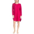 thumbnail image 1 of Ocean Pacific Women's Long Sleeve Nightgown, Waffle Knit Henley Sleepshirt, Red, M, 1 of 6