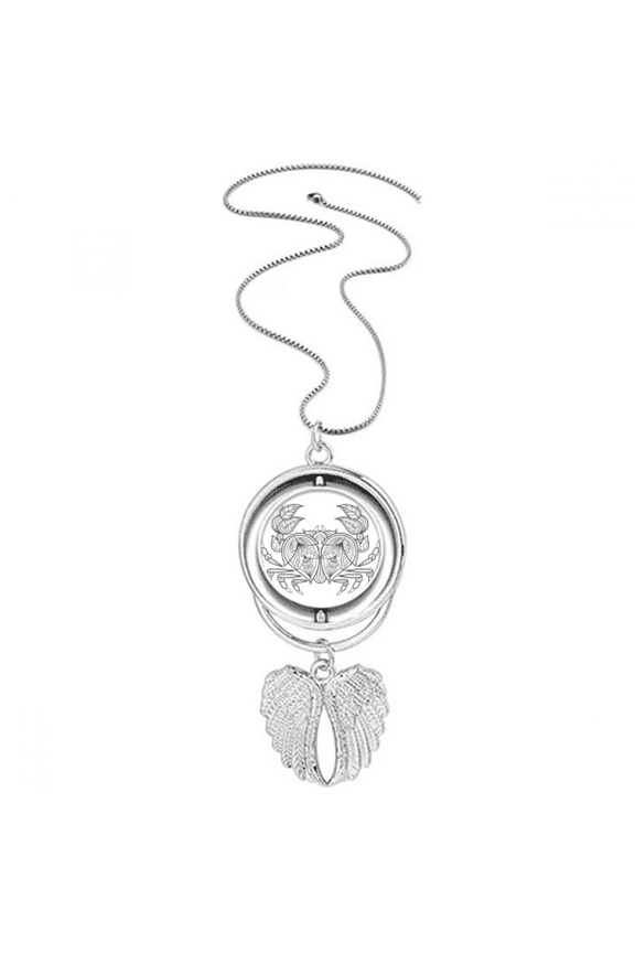 Ocean Paint Run Red Line Art Deco Fashion Pendant Angel Wings Rotating Necklace Jewelry