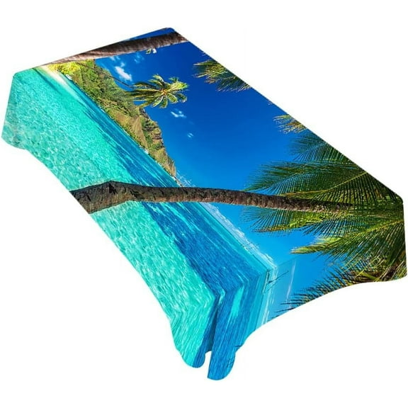 Ocean Palm Tablecloth Decor Tropical Island Beach Sea Palm Trees Table Cloth Dining Room Kitchen Table Cover 60" X 84" Oblong/Rectangle