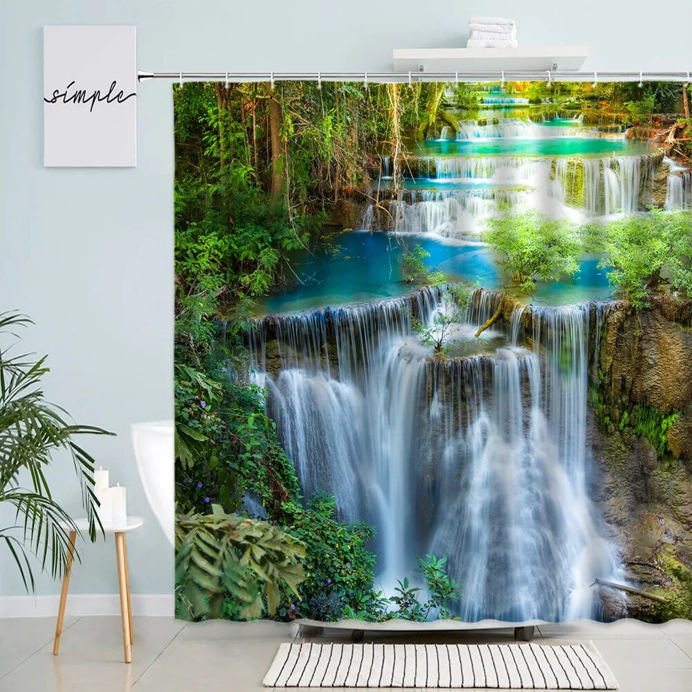 Ocean Palm Trees Beach Bathroom Curtains Moon Dusk Sea Wave Island