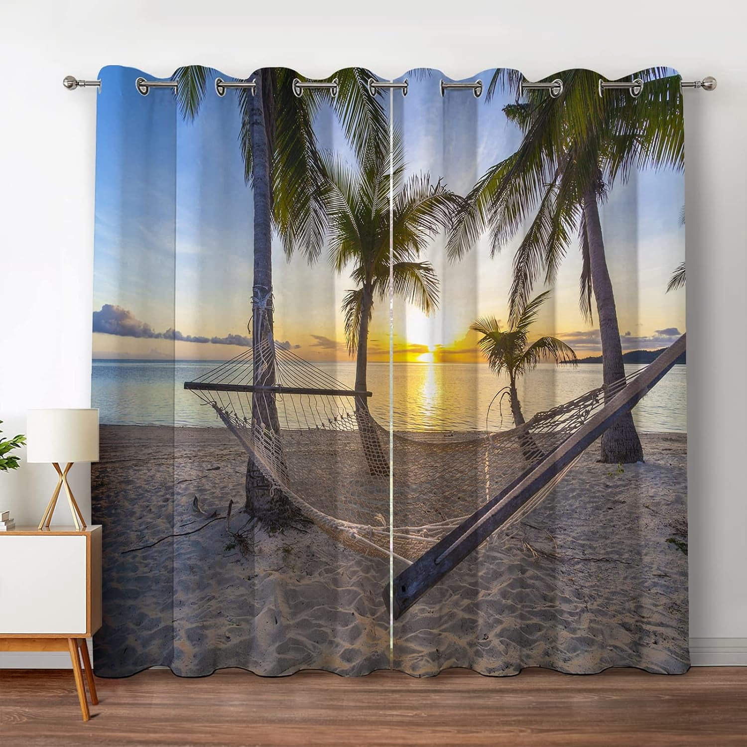 Ocean Palm Trees Blackout Curtains Beach Sky Sunshine Seascape Decor for Bedroom Living Room Grommet Window Drapes 2 Panel Set, 42"x54"