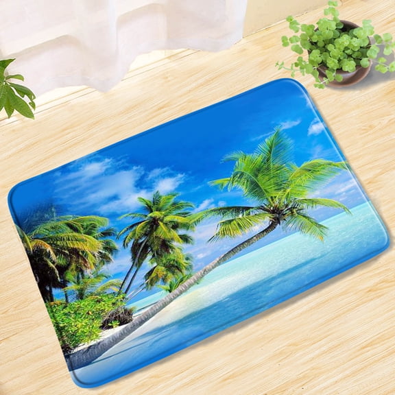 Ocean Palm Trees Landscape Bath Mat Natural Scenery Entrance Door Mat Bathroom Rug Floor Mats Toilets Carpeted Bathroom Mats Set