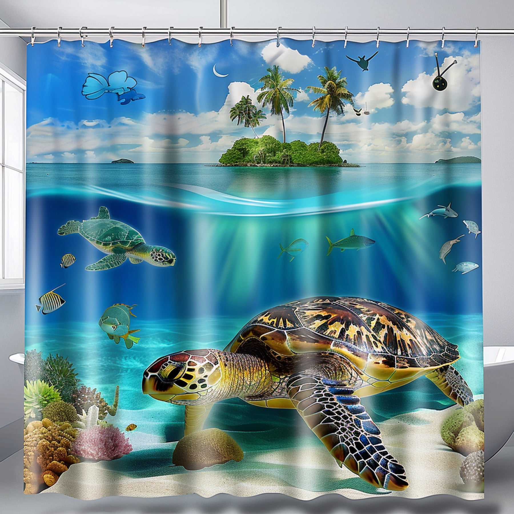 Ocean Paradise Turtle Island Bathroom Shower Curtain Tropical ...