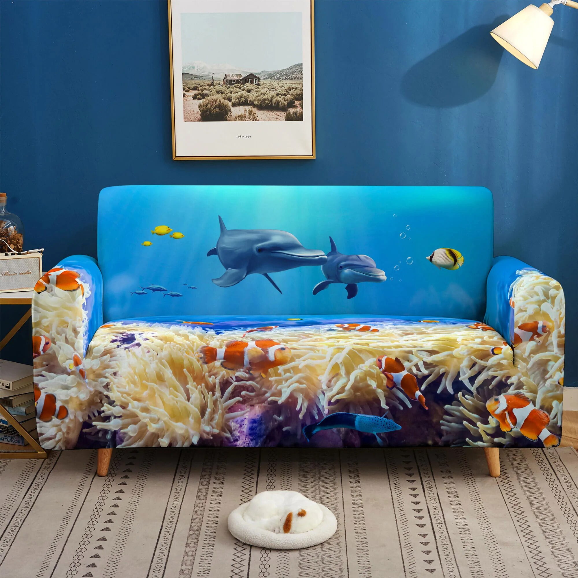 Ocean Park 3D Print Dolphin Sofa Cover Stretch Slipcovers Sectional ...