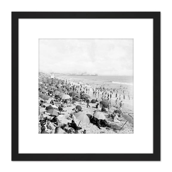 Ocean Park Beach Santa Monica California 1910 8X8 Inch Square Wooden Framed Wall Art Print Picture with Mount