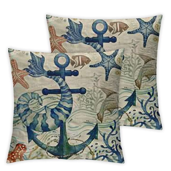 Ocean Park Theme Throw Pillow Case, Sea Turtle Octopus Fishes RetroSquare Decorative Cushion Cover Pillowcase Blue Ocean Series Sea