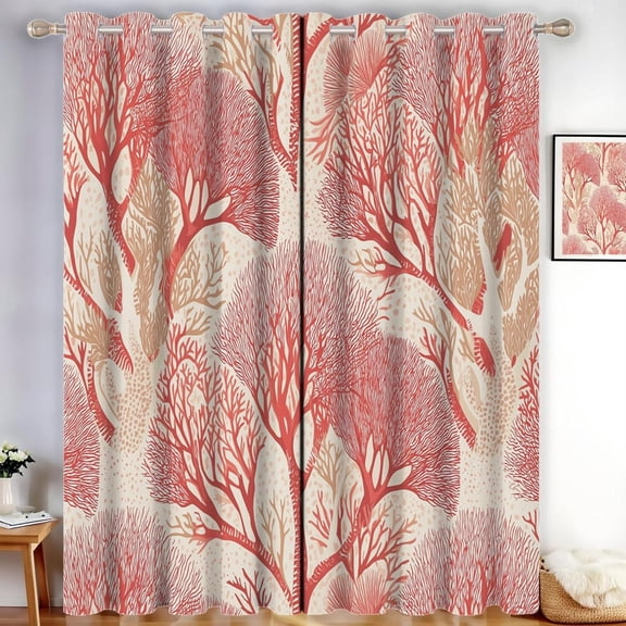 Ocean Pattern Blackout Curtains For Bedroom And Living Room - Coral Thermal Insulated Room Darkening Curtains 38"W x 45"L (Pack of 2)