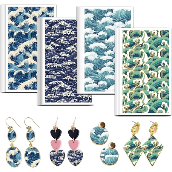 Ocean Pattern Clay Transfer Paper 4 Design 24 Pcs Transfer Paper for Polymer Waves Polymer Clay Transfer Sheets Summer Theme Small Transfer Paper for Clay Earrings Jewelry Making Colorful