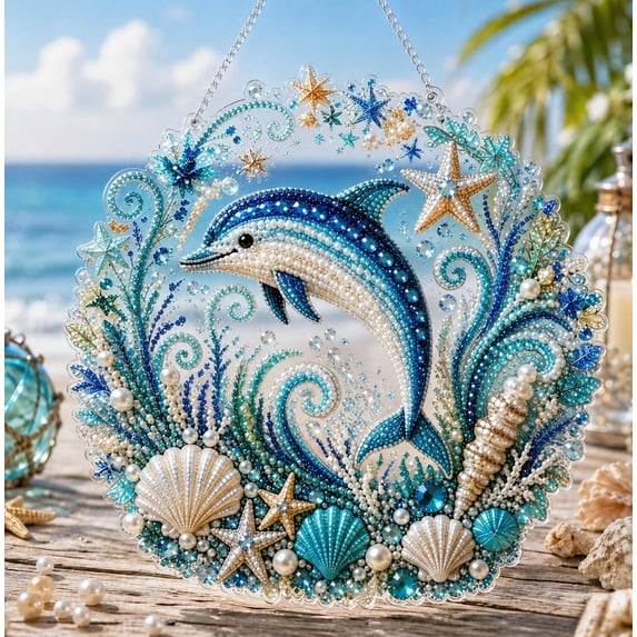 Ocean Pearl Art DIY Hanging Ornament Kit, Coastal Suncatcher Diamond Craft Kit for Adults, Easy Matching Symbol Design Relaxing Leisure Handicraft D