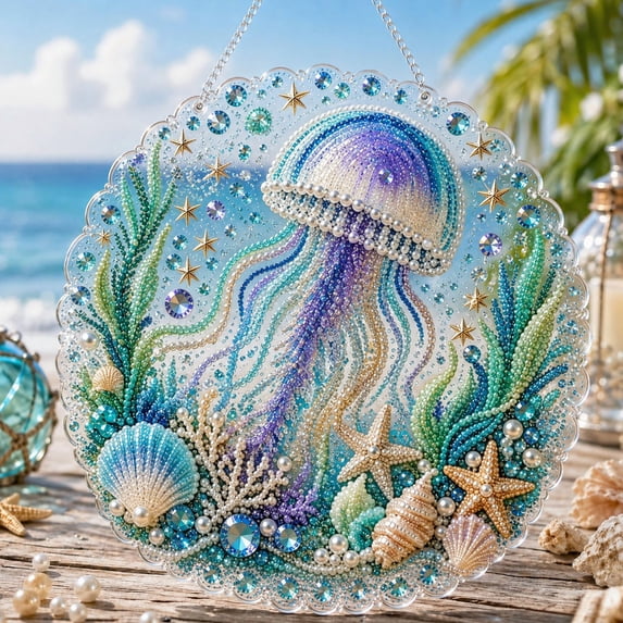 Ocean Pearl Art DIY Hanging Ornament Kit, Coastal Suncatcher Diamond Craft Kit for Adults, Easy Matching Symbol Design Relaxing Leisure Handicraft E