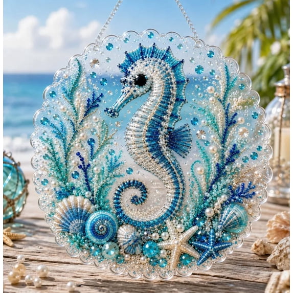 Ocean Pearl Art DIY Hanging Ornament Kit, Coastal Suncatcher Diamond Craft Kit for Adults, Easy Matching Symbol Design Relaxing Leisure Handicraft
